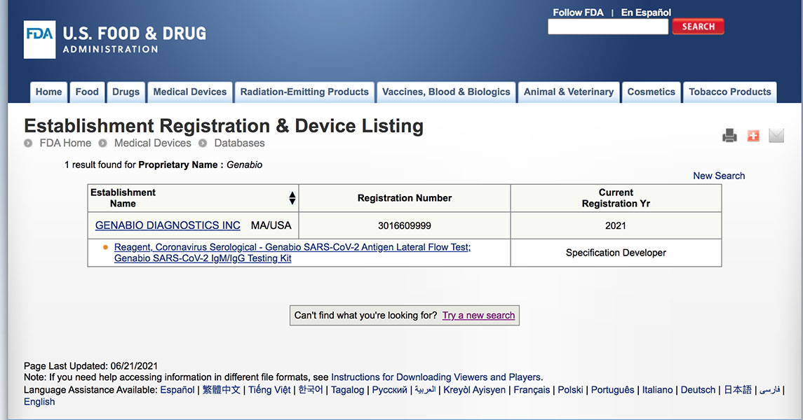 Genabio add into FDA Emergency Notification Listing